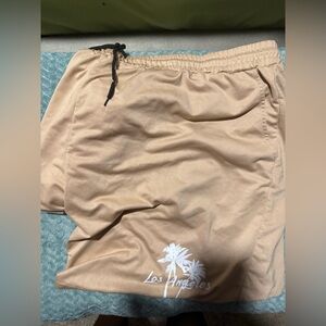 Tan Men's Shorts with Palm Tree Design